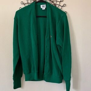 Vintage Lacoste Men's Emerald Green Button-Up Cardigan